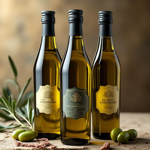 Bottiglie di olio extra vergine d'oliva artigianale.